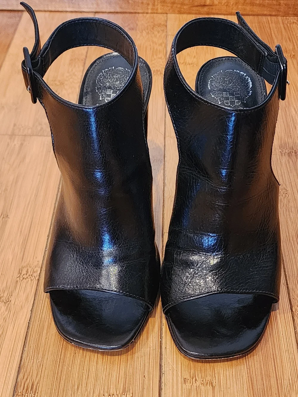 Vince Camuto Black Leather Open-Toe Block Heel Sandals 8.5 size